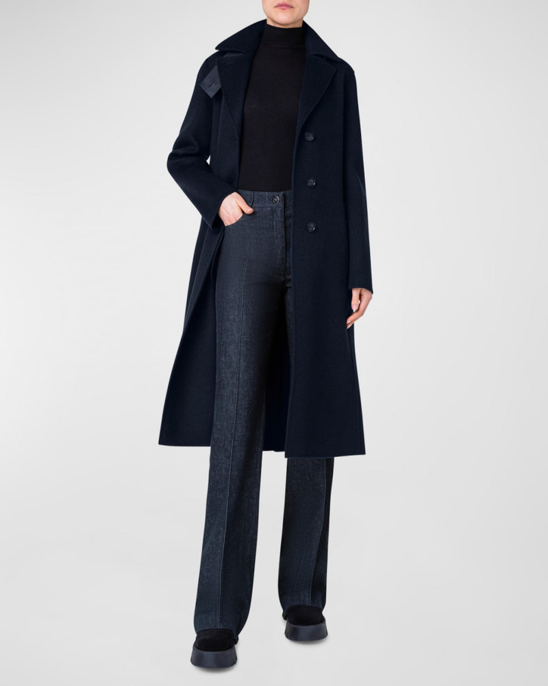 AKRIS Leather Collar Cashmere Coat outlook