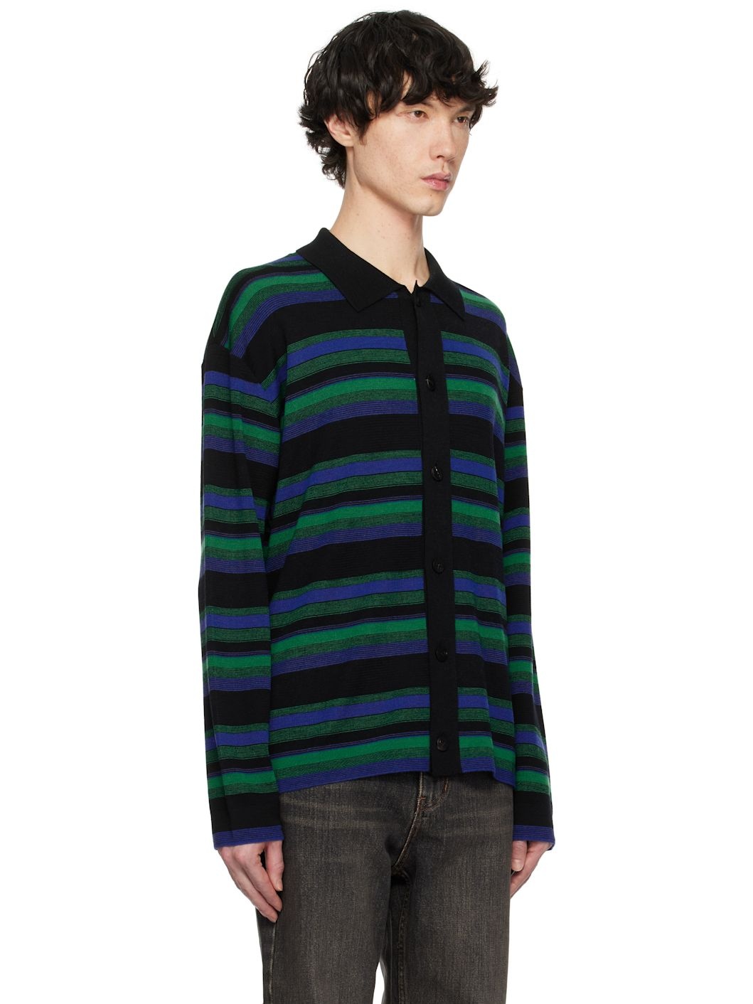 Navy & Green Stripe Cardigan - 2