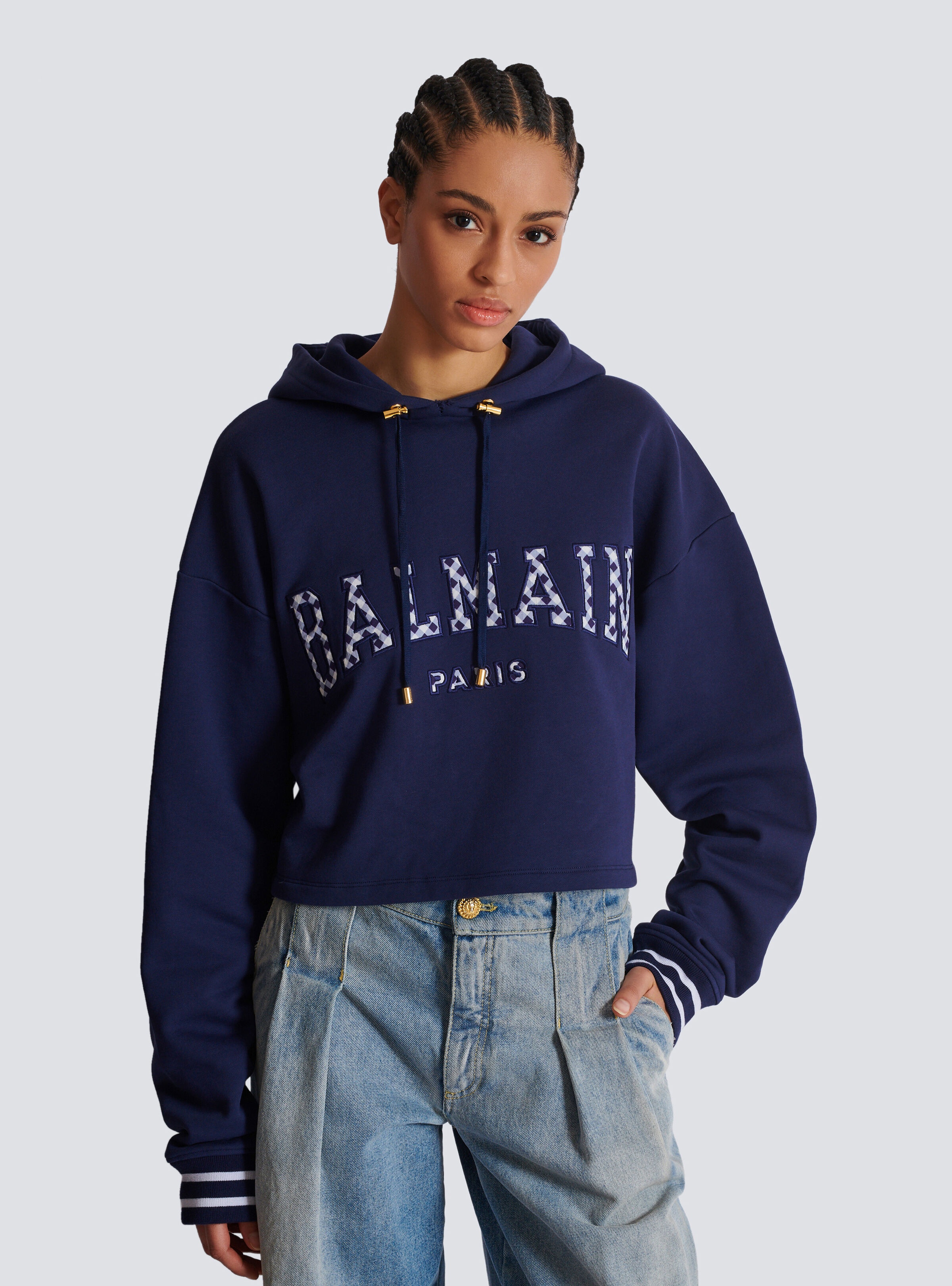 Balmain Paris gingham hoodie - 6