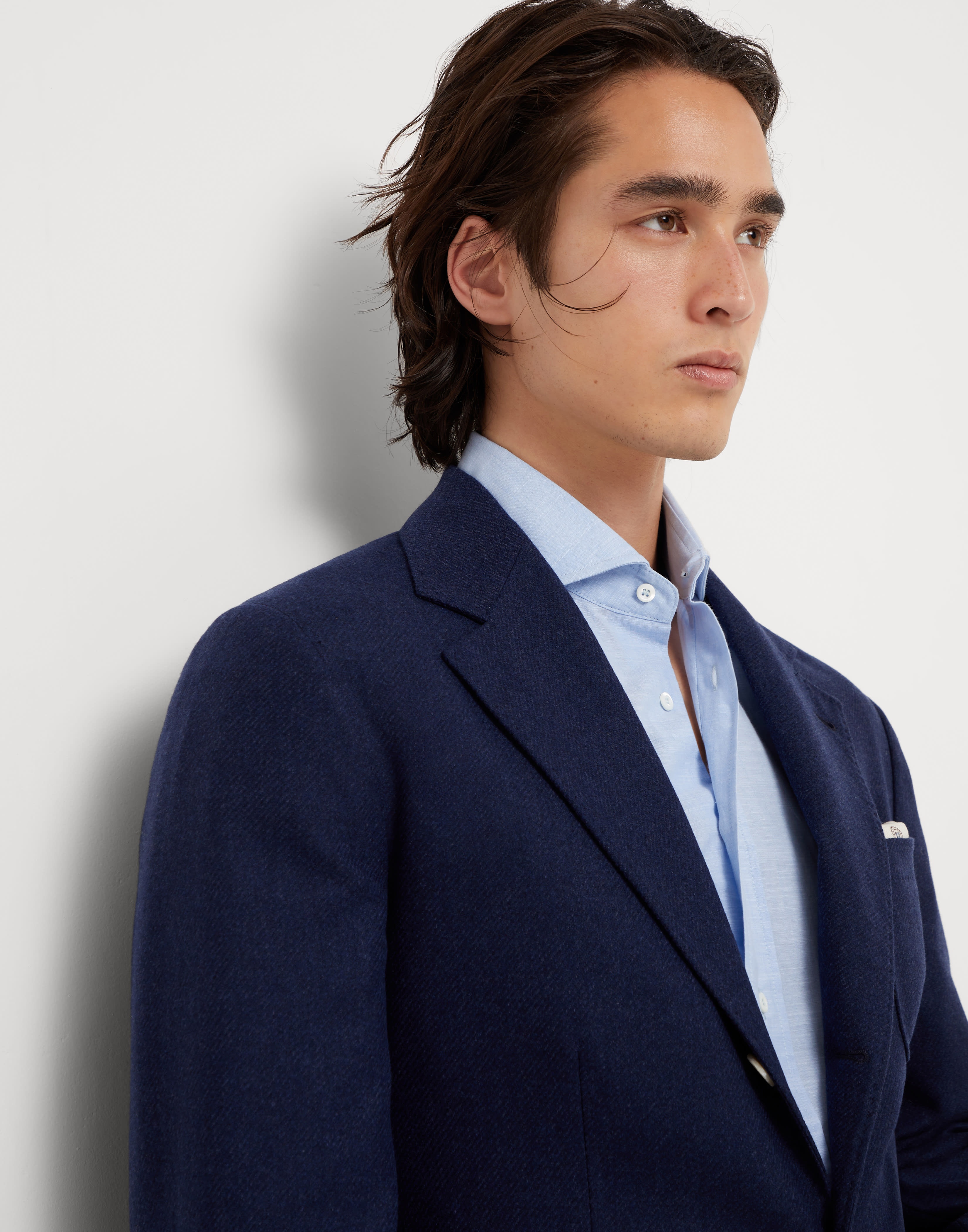 Wool, silk and cashmere diagonal deconstructed blazer with patch pockets - 3