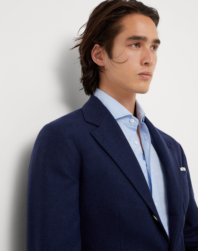 Wool, silk and cashmere diagonal deconstructed blazer with patch pockets 3