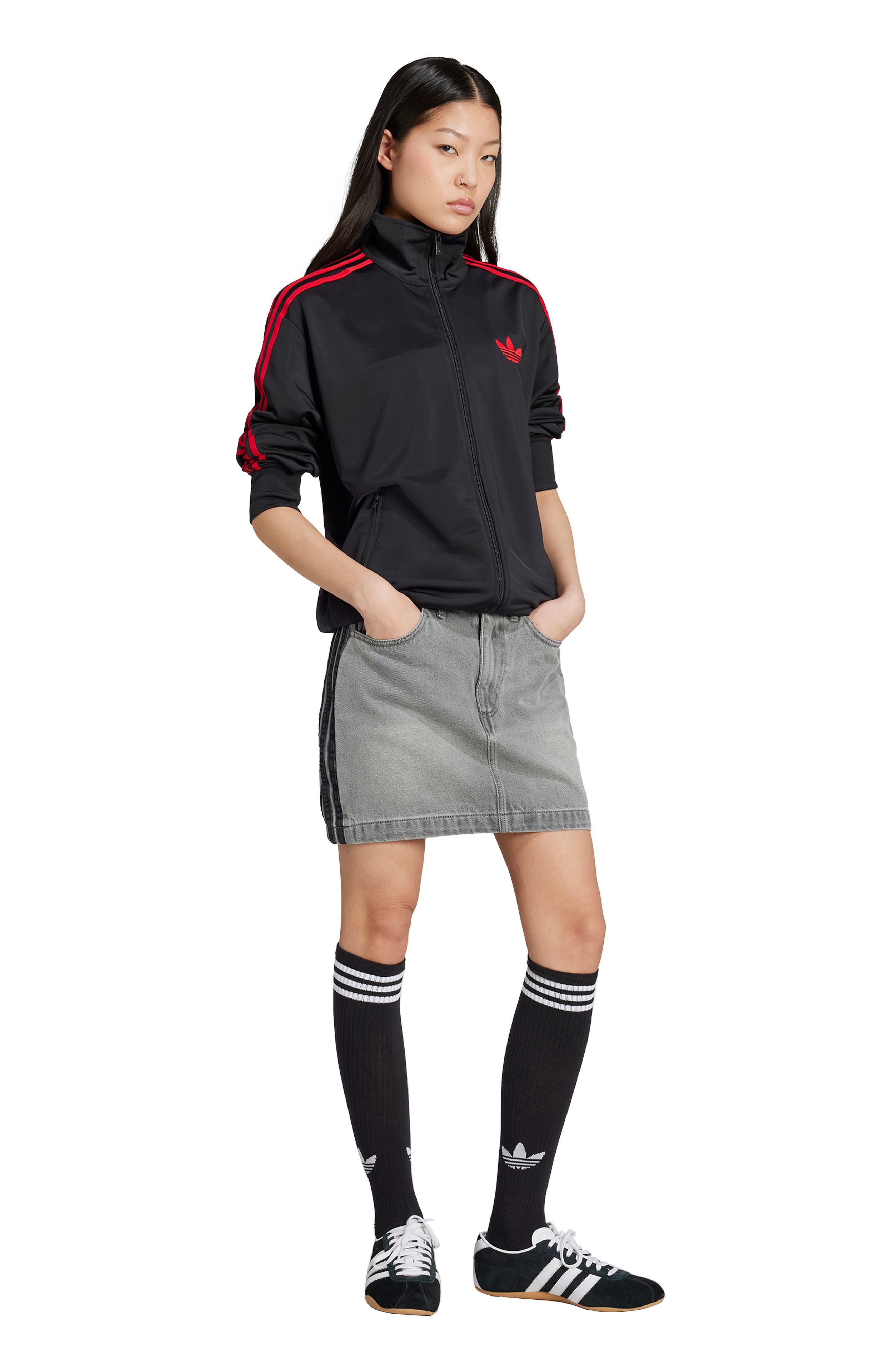 adidas Firebird Recycled Polyester Track Jacket in Black/Better Scarlet at Nordstrom - 6