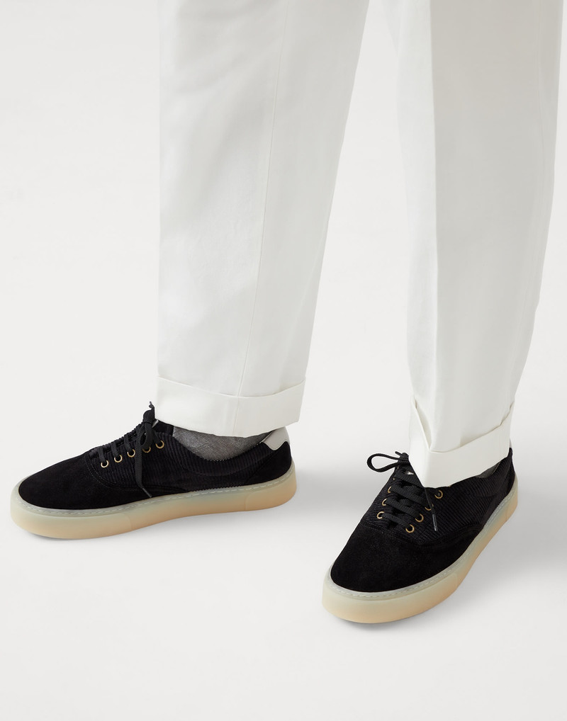Washed suede and techno corduroy sneakers 4