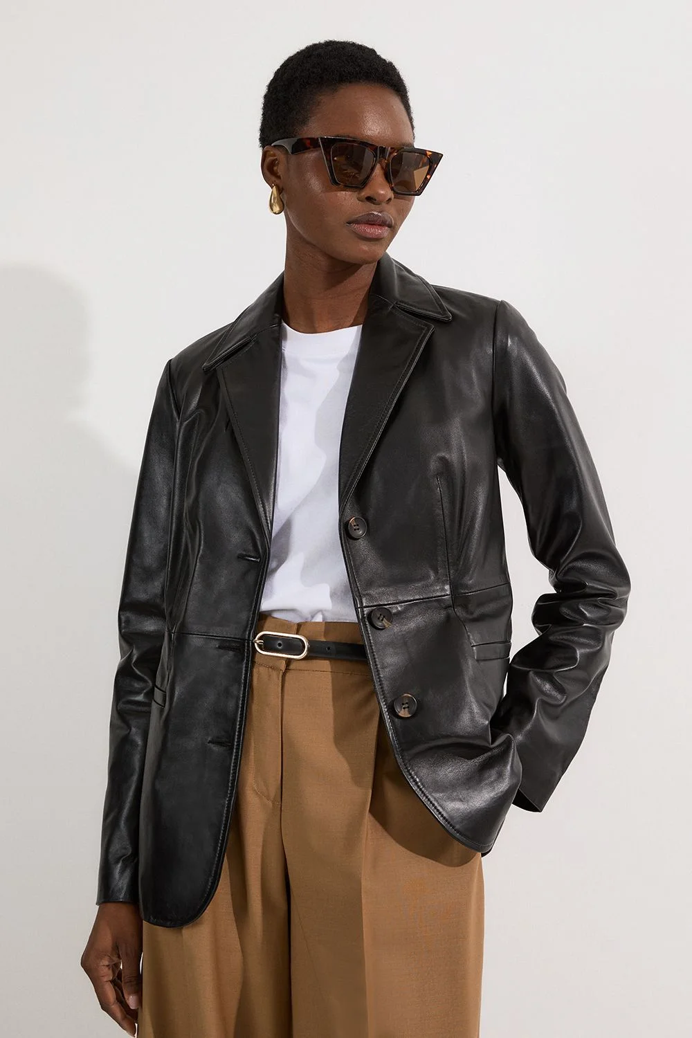 Leather Tailored Single Breasted Blazer - 1