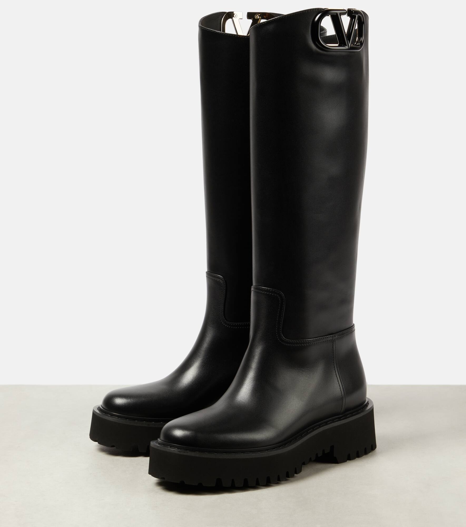 VLogo Signature leather rain boots - 5