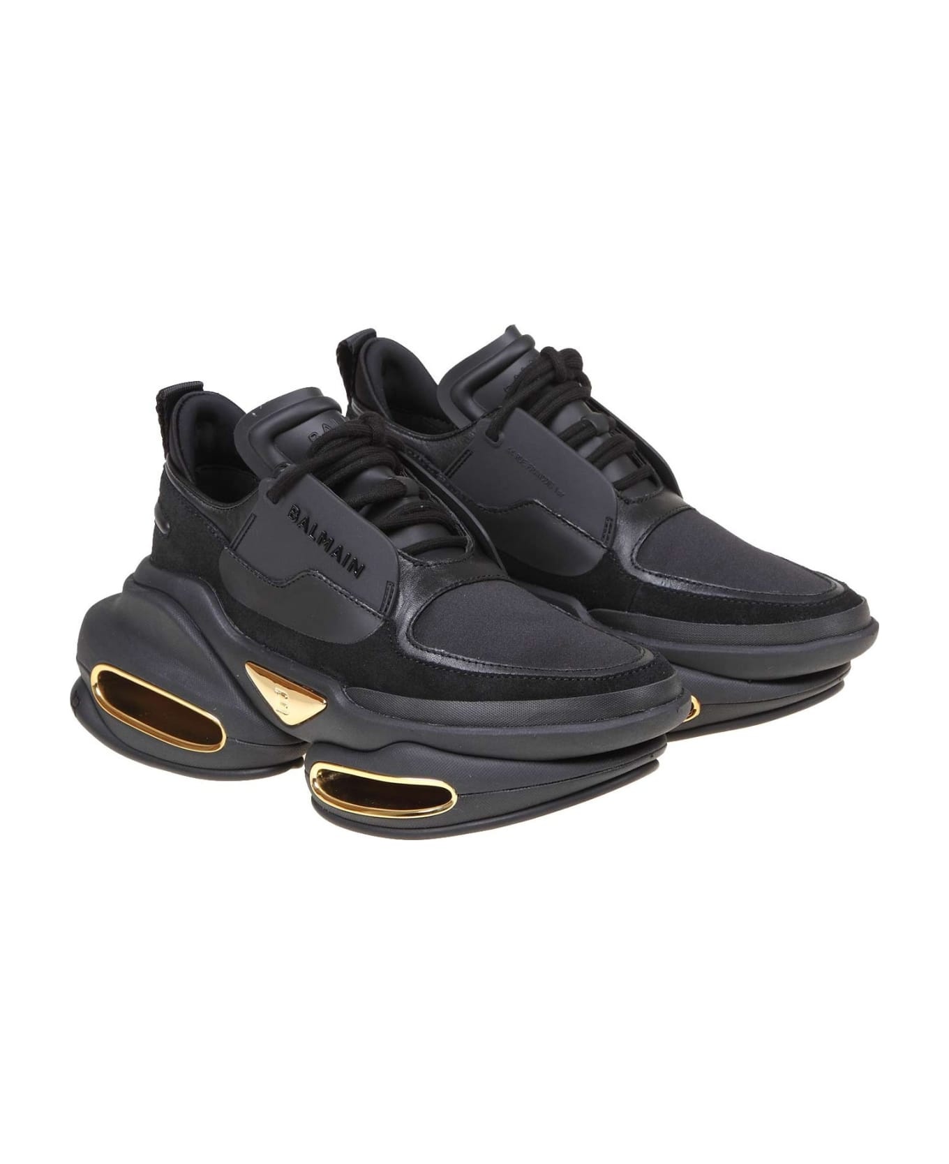 Balmain B-bold Sneakers In Black Leather And Fabric - 2