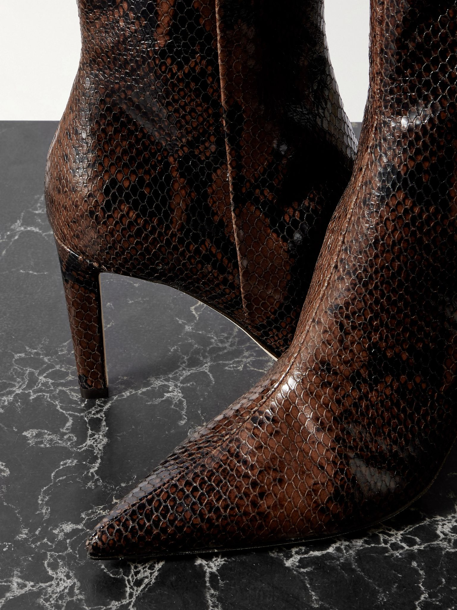 Frankie 85 snake-effect leather ankle boots Chocolate - 4