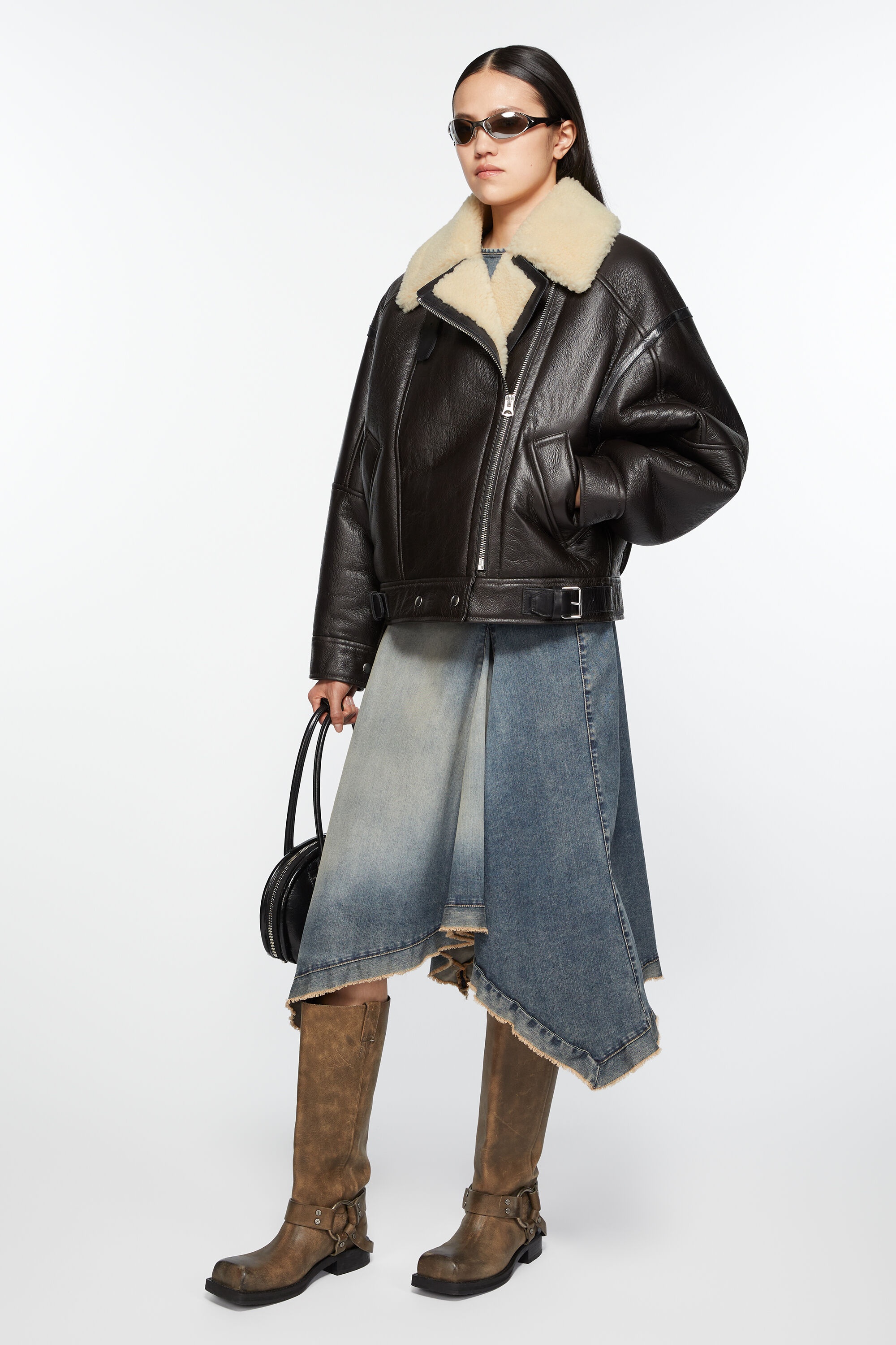 Leather shearling jacket - Dark brown/beige - 5
