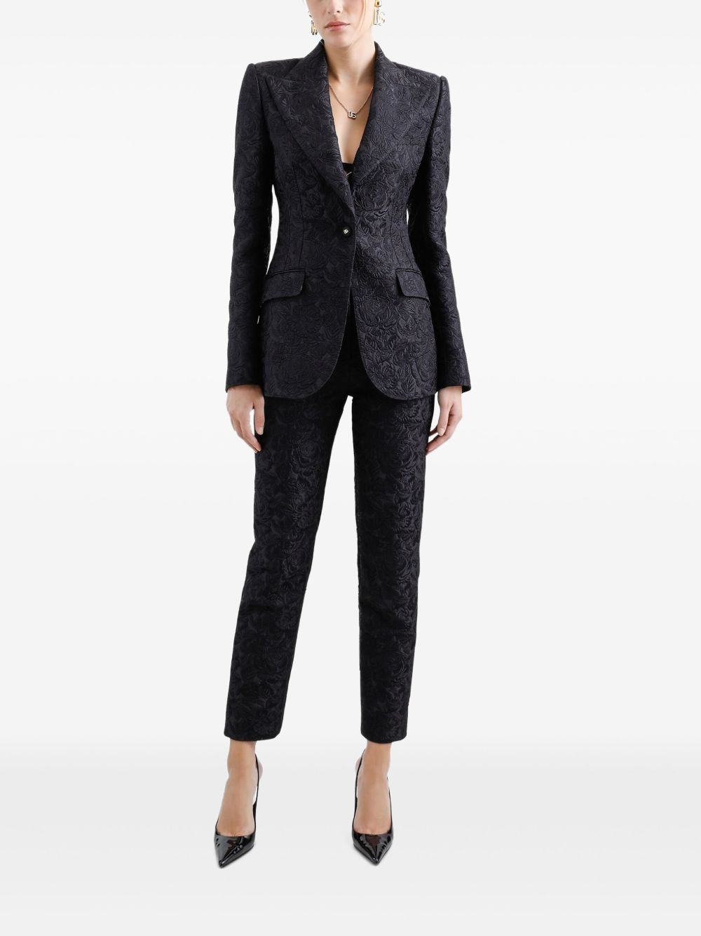 floral-jacquard single-breasted blazer - 2