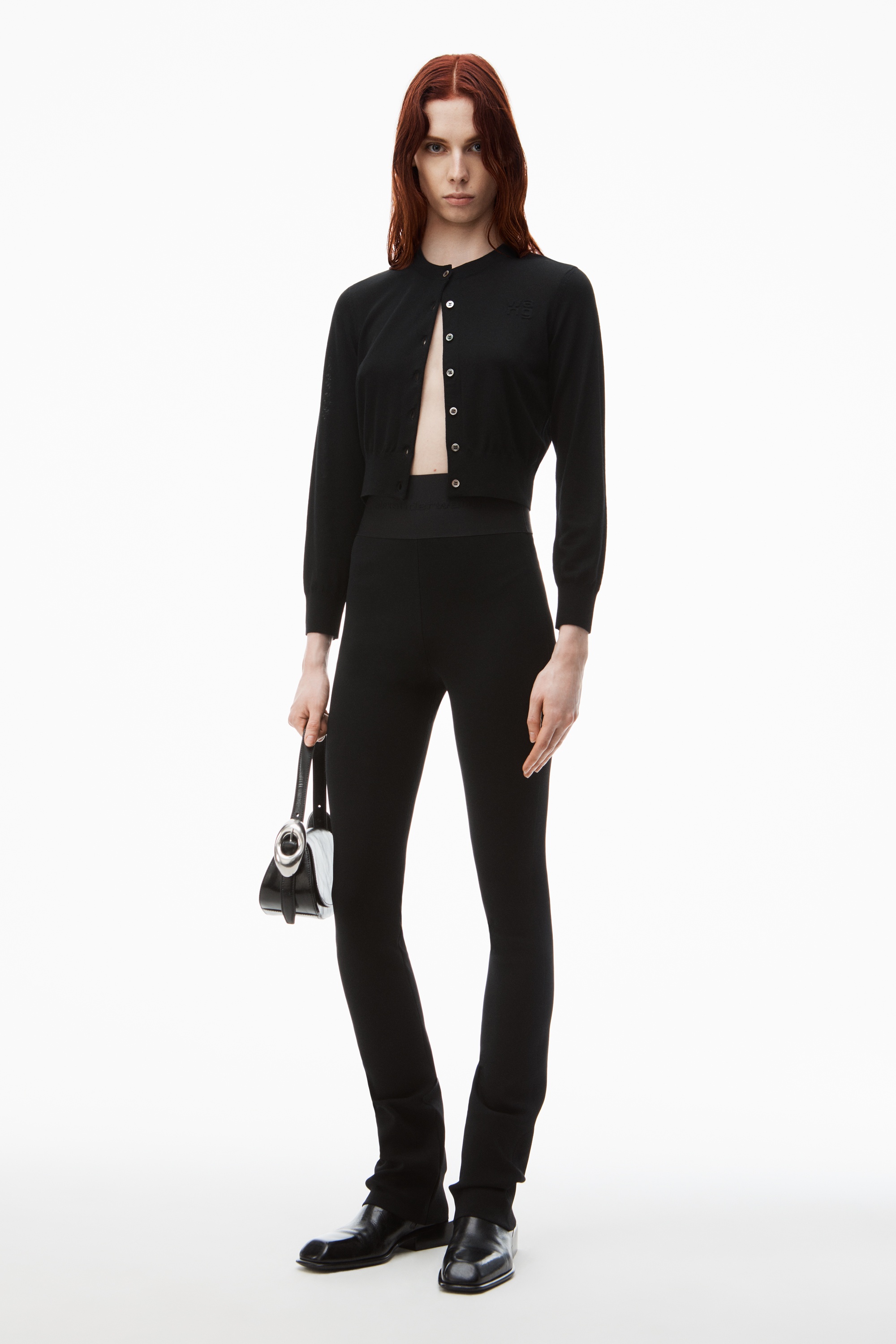 logo elastic waistband bootcut pant - 2