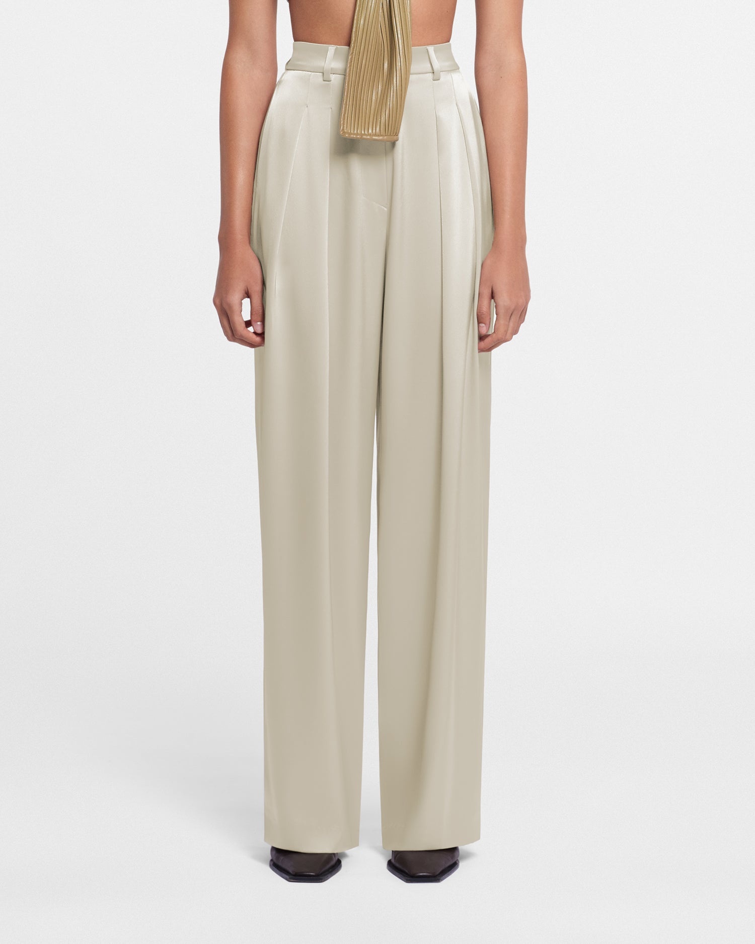 Pleated Slip Satin Pants - 3