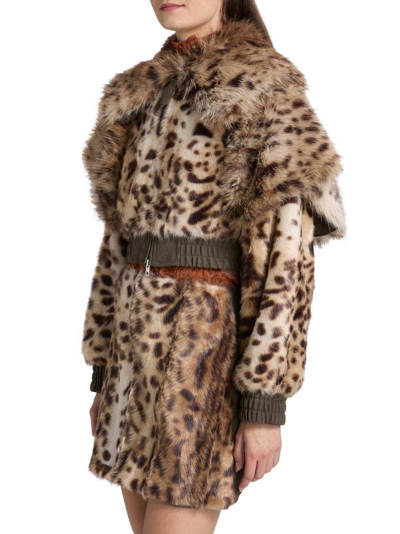 Women's Valde Faux Fur Lynx Bomber Jacket - Tan Brown 4