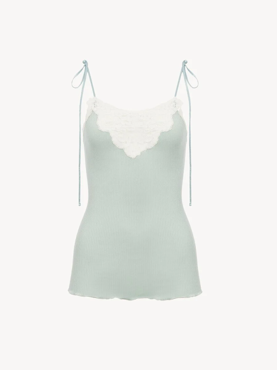 FITTED LINGERIE TOP IN COTTON & LACE - 1