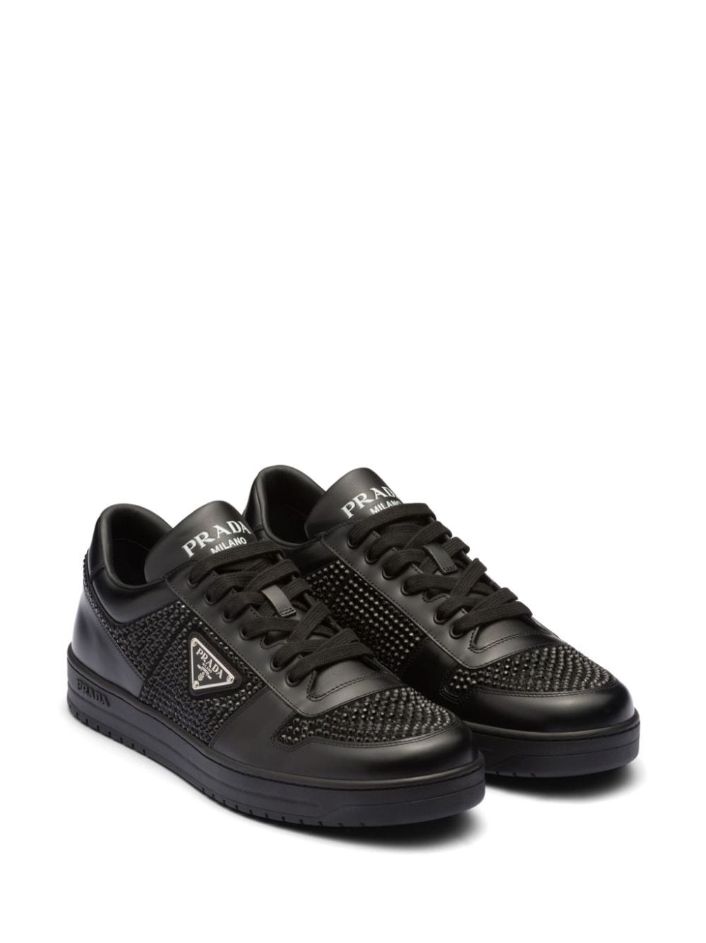 crystal-embellished leather sneakers - 2