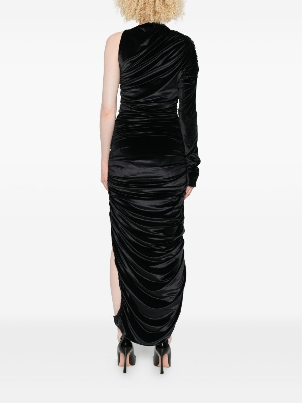one-shoulder draped midi dress - 4