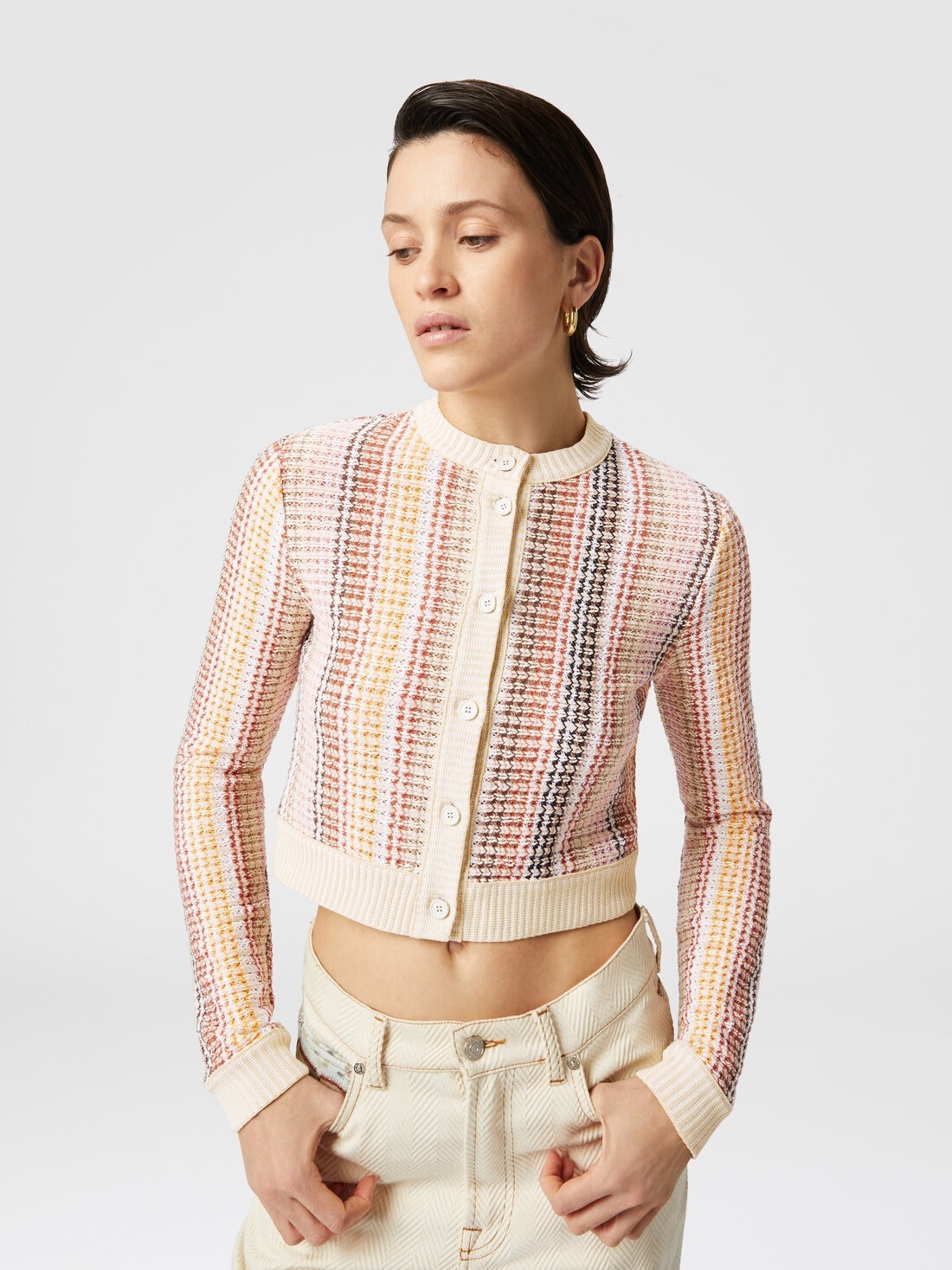 Crewneck cardigan in cotton blend Caperdoni motif - 4