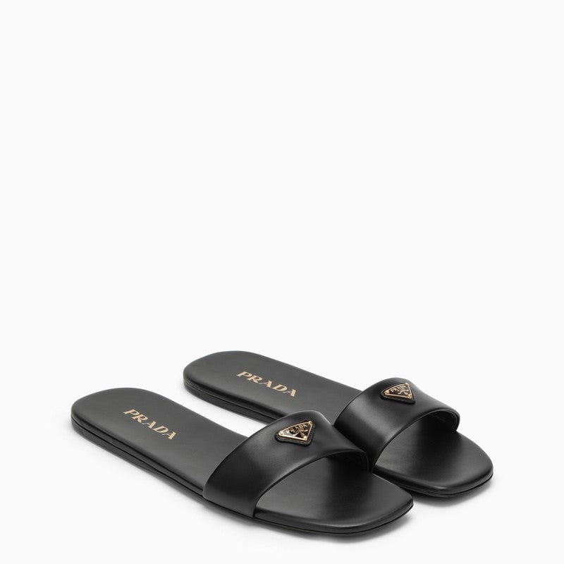 Prada Low Black Leather Sandal With Logo Women - 2