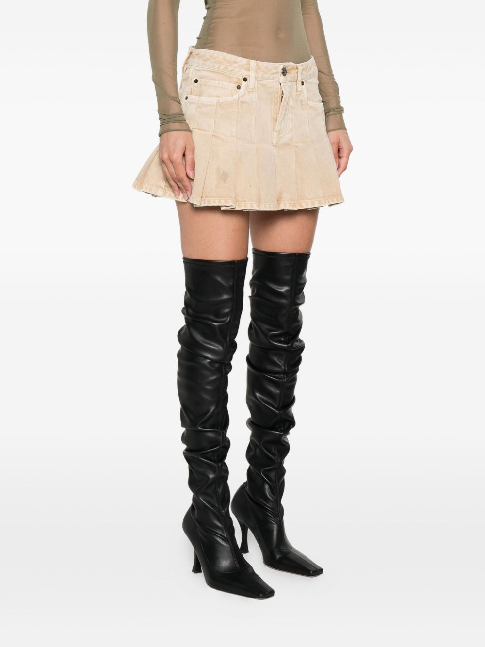 pleated denim mini skirt - 3