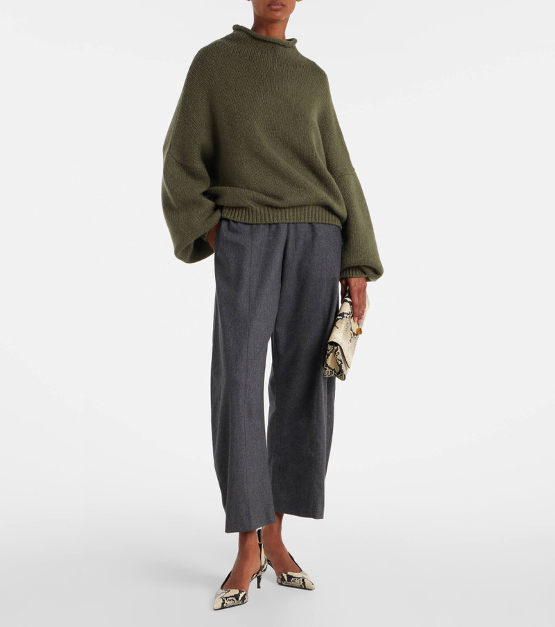 KHAITE Clover mid-rise wool barrel-leg pants outlook