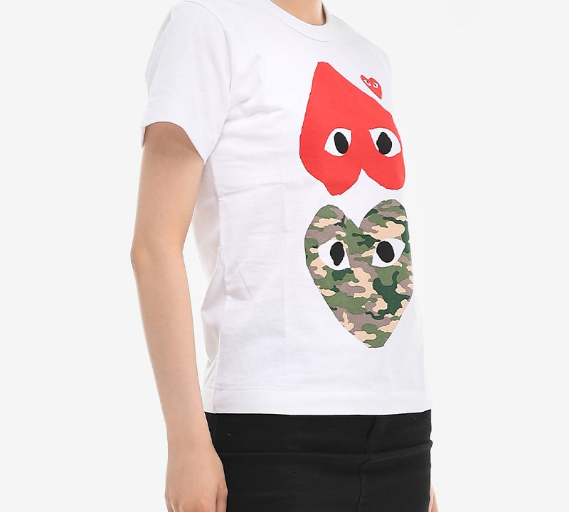 (WMNS) COMME des GARCONS PLAY Camouflage Upside Down Logo Tee 'White' AZ-T247-051-1 - 4