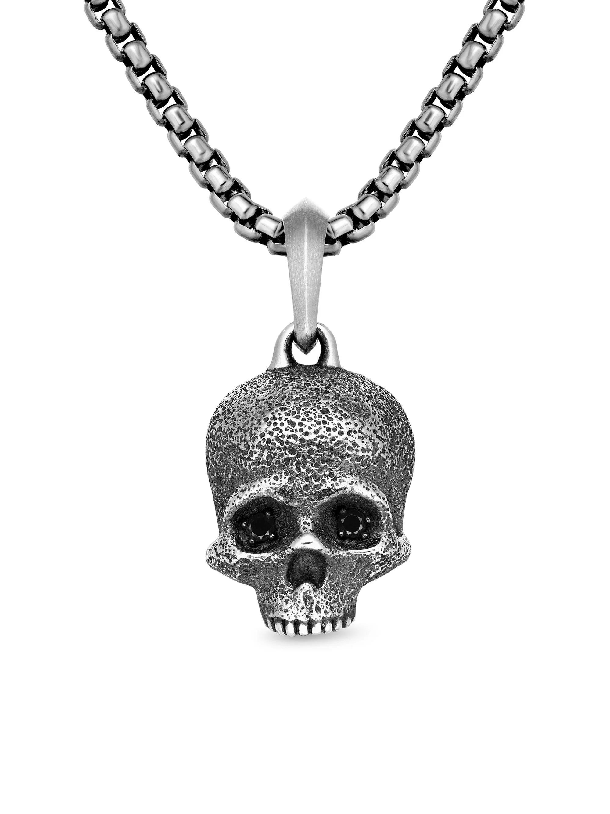 Men's Memento Mori Skull Amulet in Sterling Silver - Black Diamond - 1