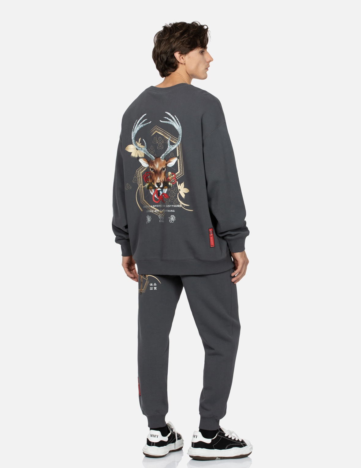 DEER AND CLOUD-PATTERN LOGO PRINT LOOSE FIT SWEATSHIRT - 3