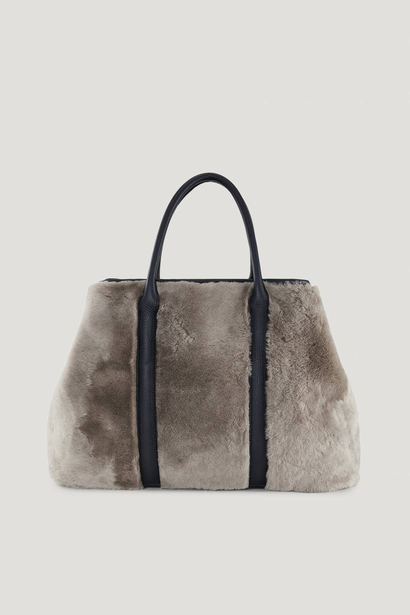 SNOWBIRD THERESA LAMBSKIN TOTE BAG IN BEIGE/BLACK 3