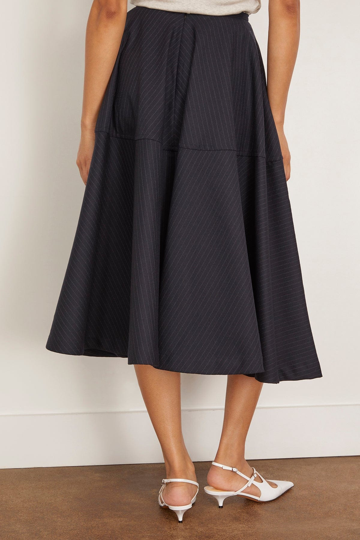 Maxime Pinstriped Wool Skirt in Dark Navy - 4