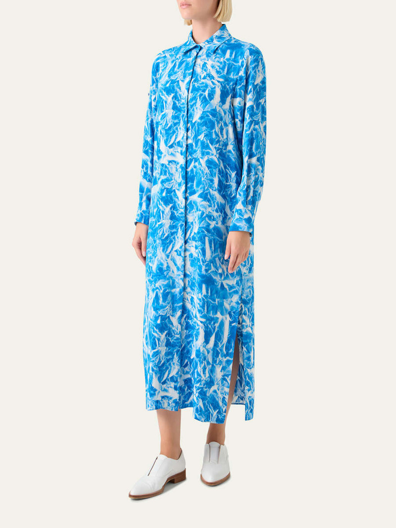AKRIS Whitecaps Print Silk Crepe Midi Shirtdress outlook