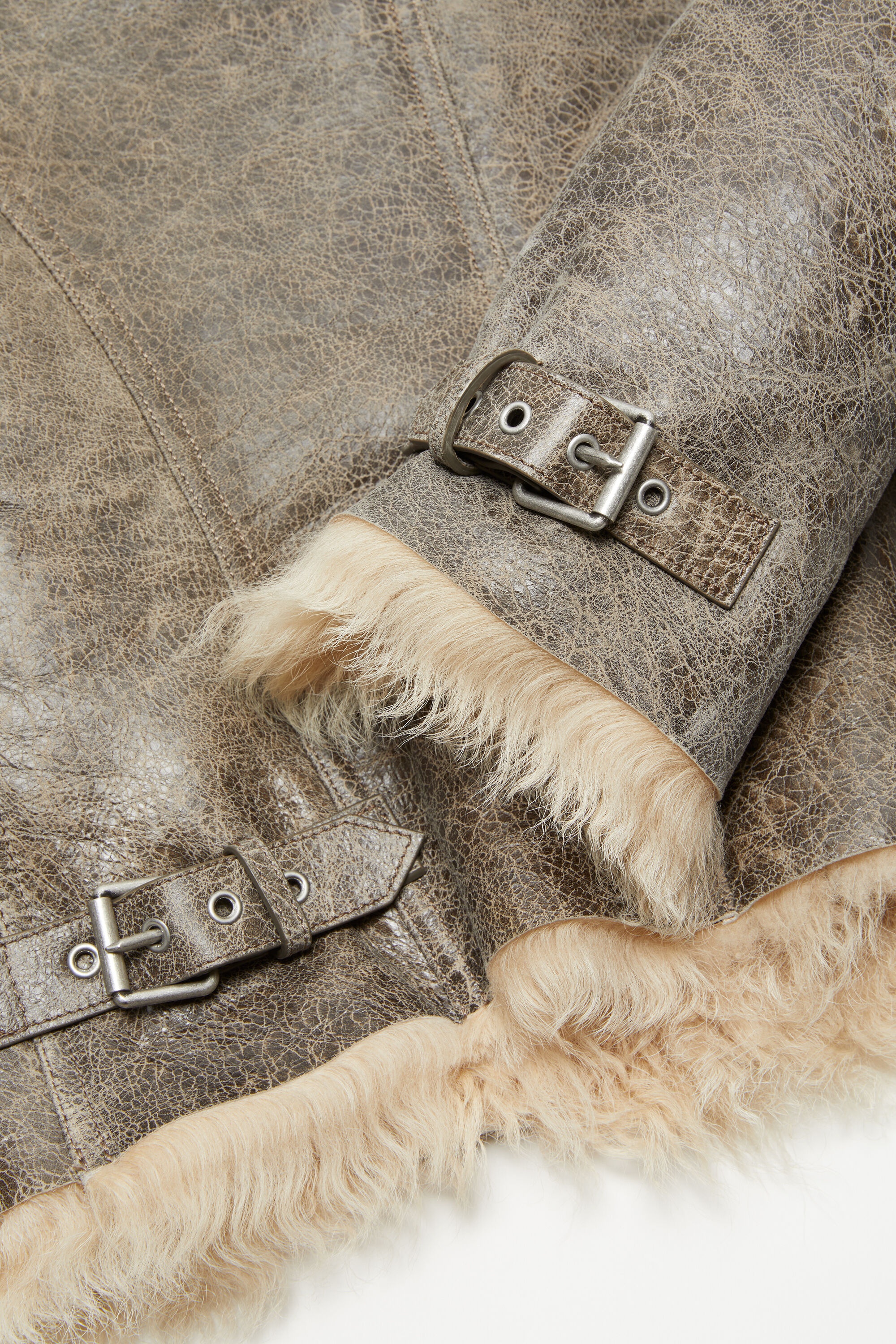 Leather shearling jacket - Grey/beige - 7