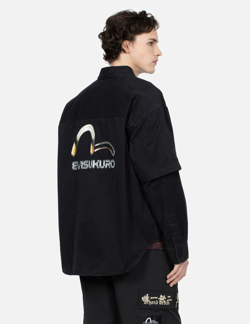 Metallic Seagull and Logo Print Relax Fit Oxford Shirt 7