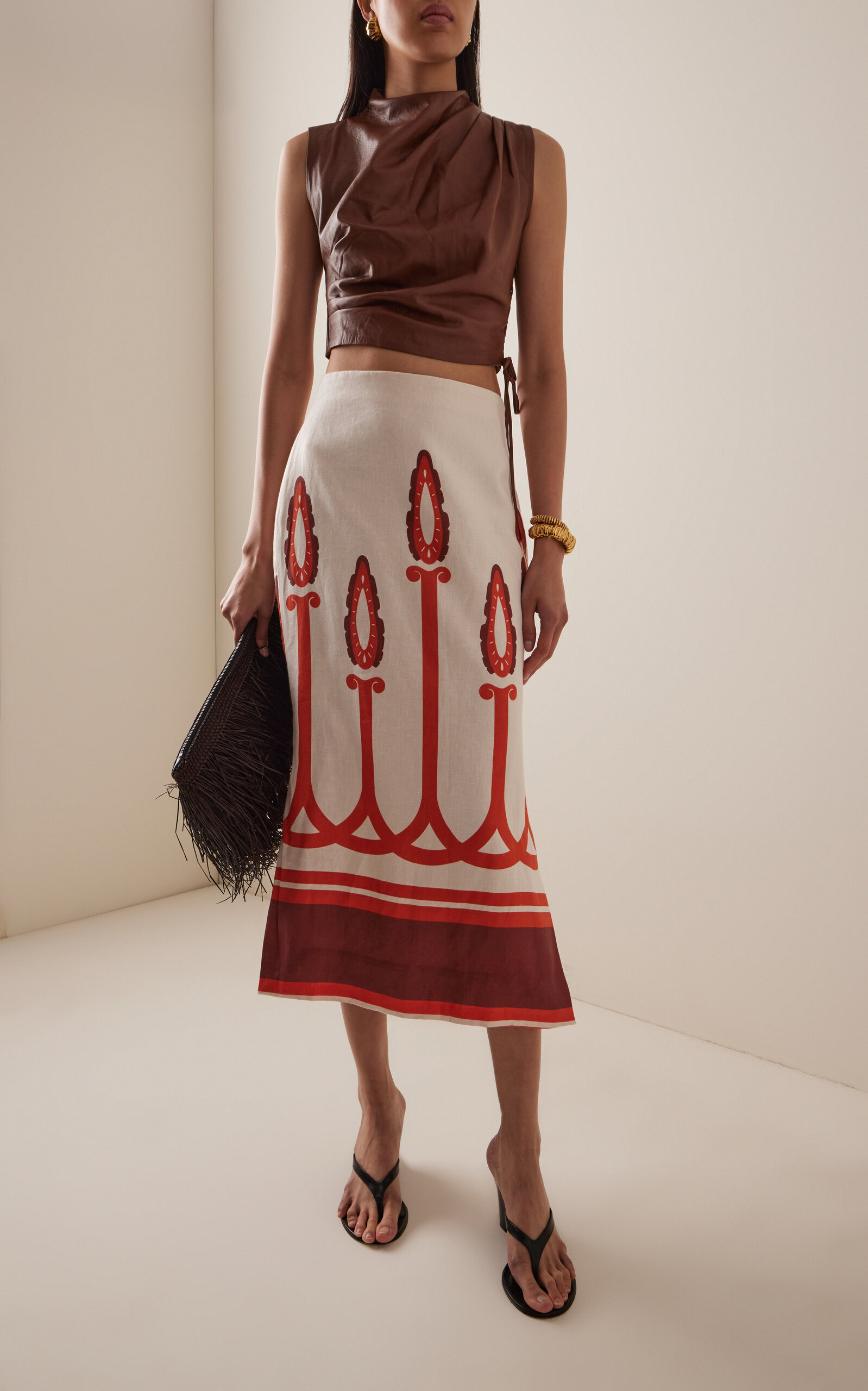 Infinito Resplandor Torch-Print Linen Midi Skirt print - 2