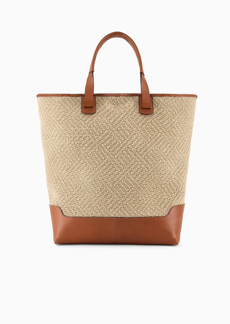 Woven linen and leather shopper bag 3