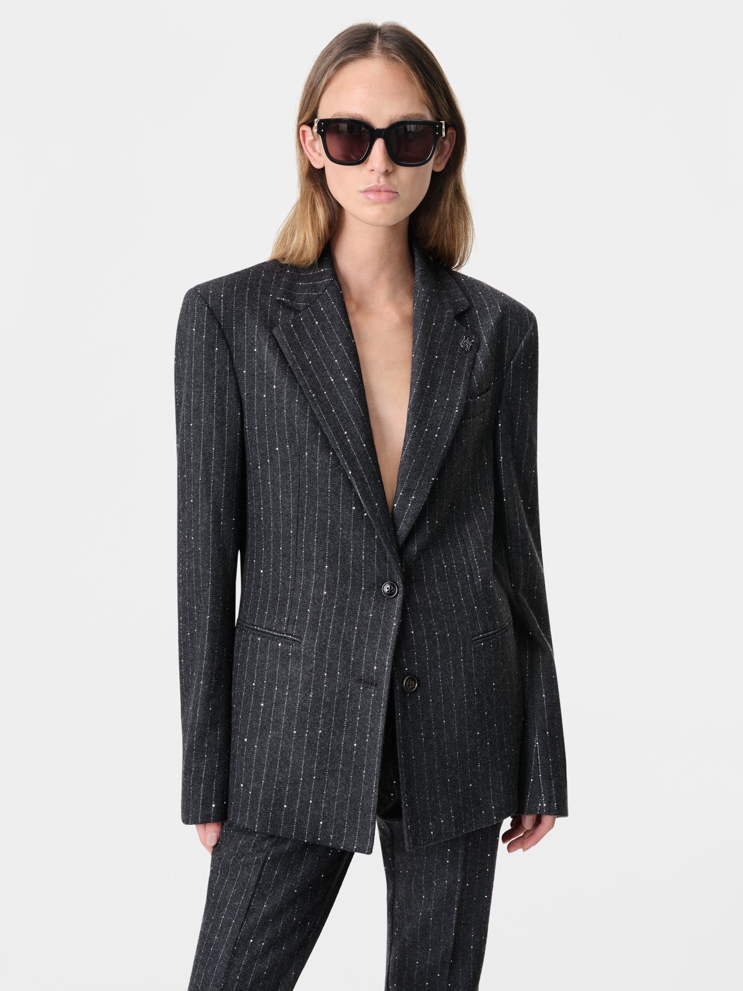 WOMEN'S SEQUIN PINSTRIPE BLAZER - 4