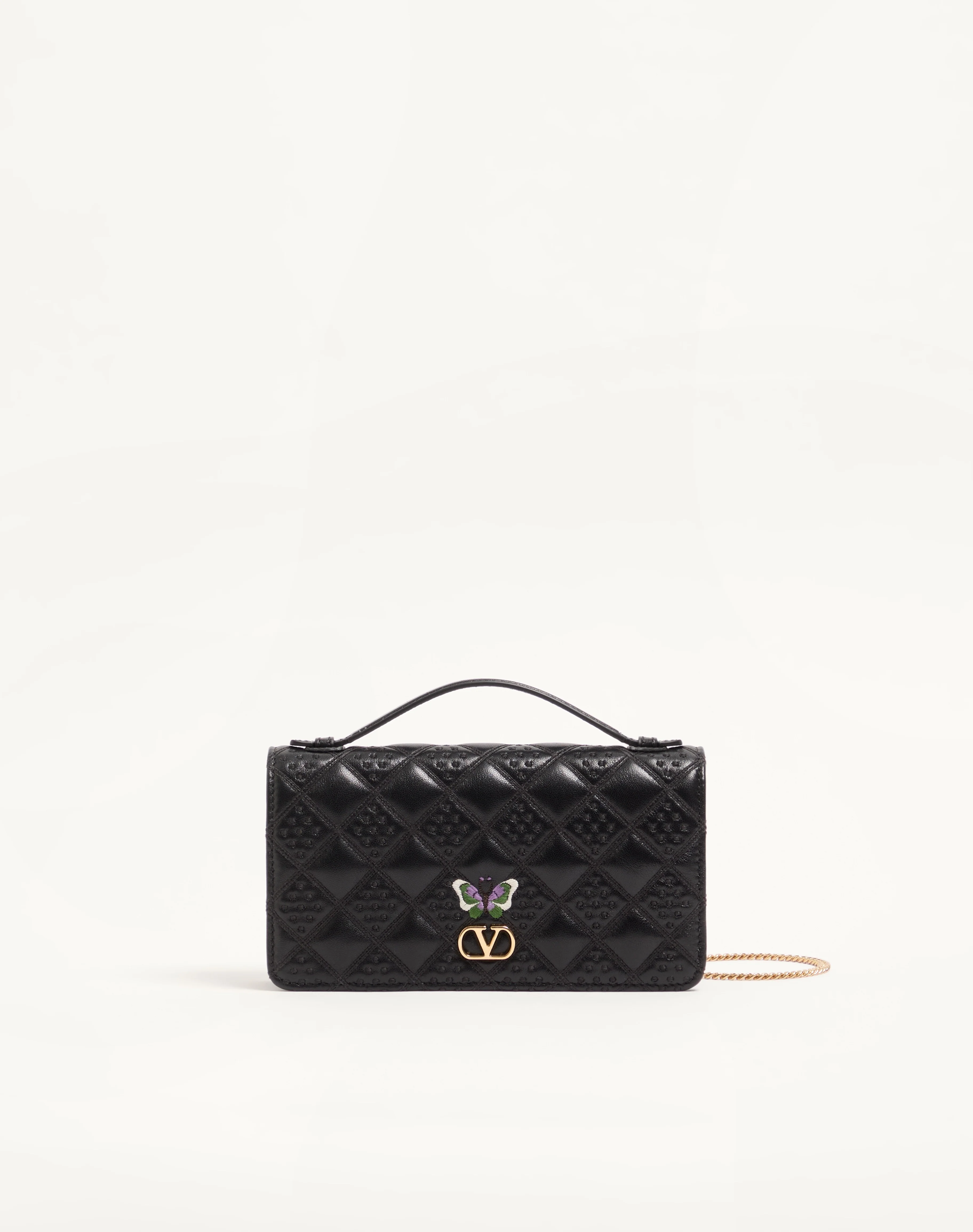 FLUTTERBY VALENTINO GARAVANI CHAIN WALLET IN SHINY NAPPA LEATHER WITH BUTTERFLY EMBROIDERY - 1