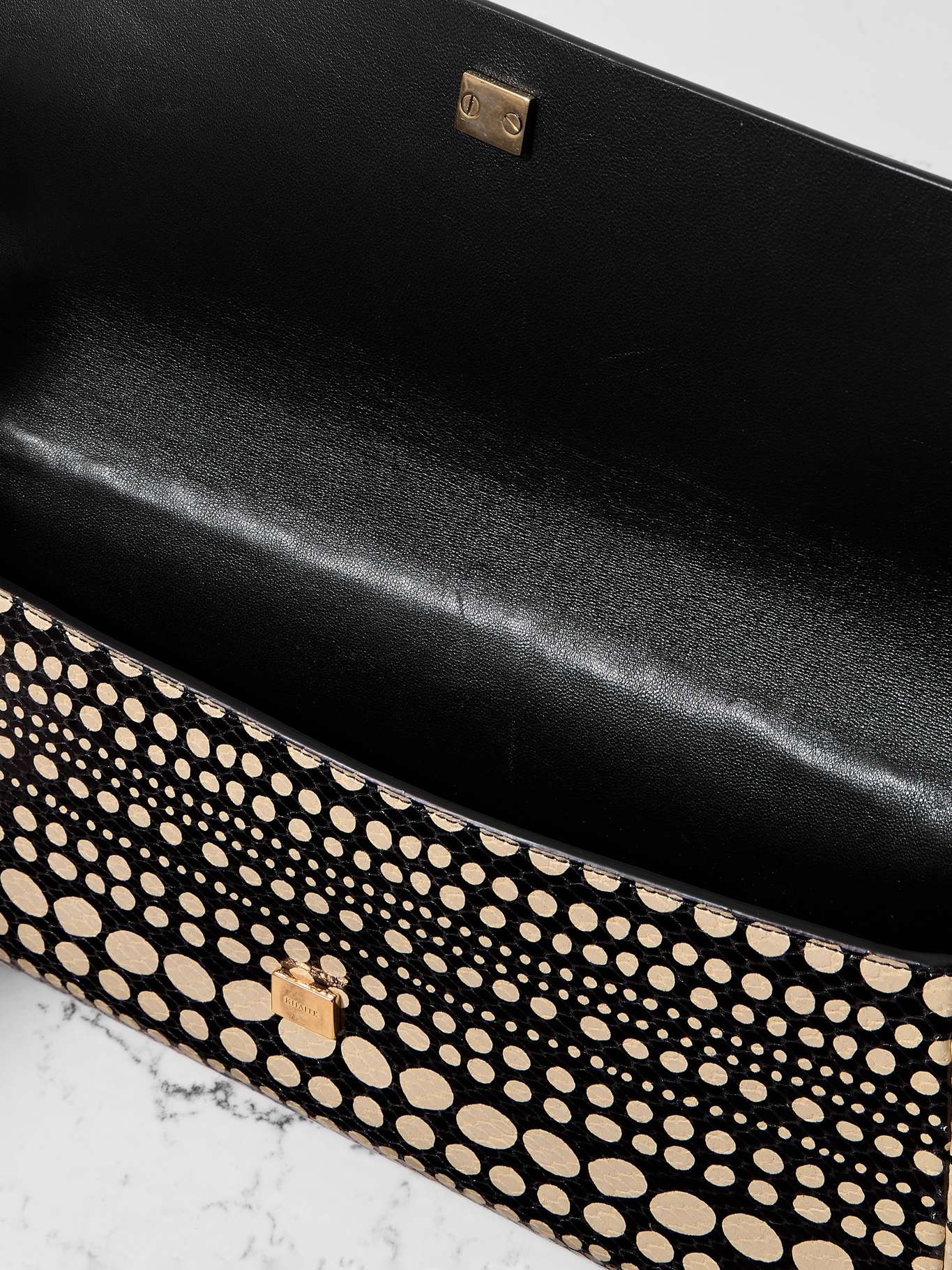 Audrey polka-dot snake-effect leather clutch Black - 5