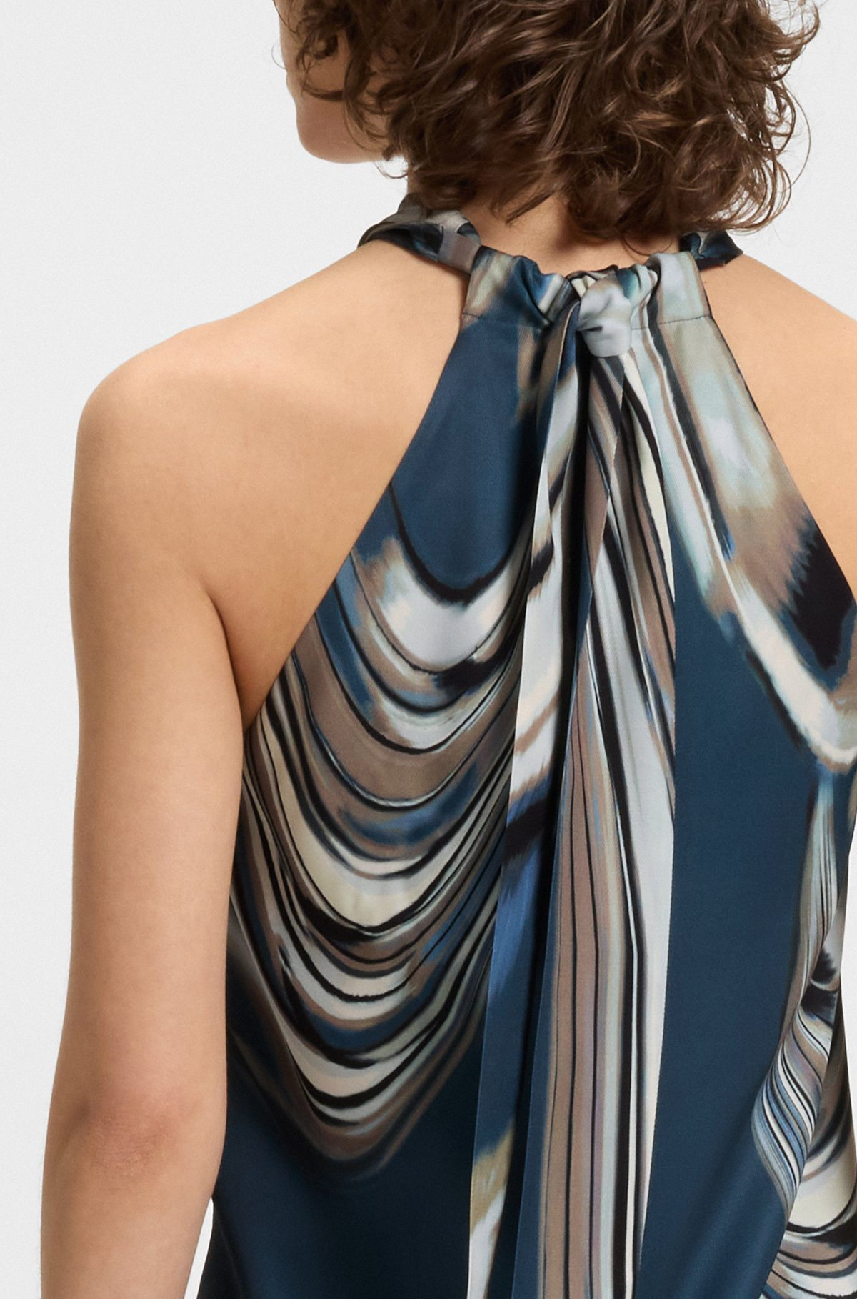 PRINTED-TWILL TOP WITH TIE NECKLINE - 6
