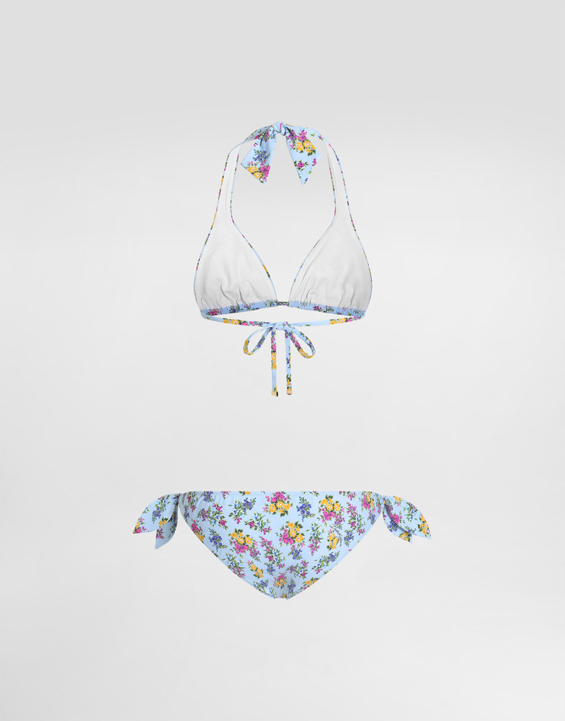 Dolce & Gabbana Small floral-print sliding triangle bikini outlook