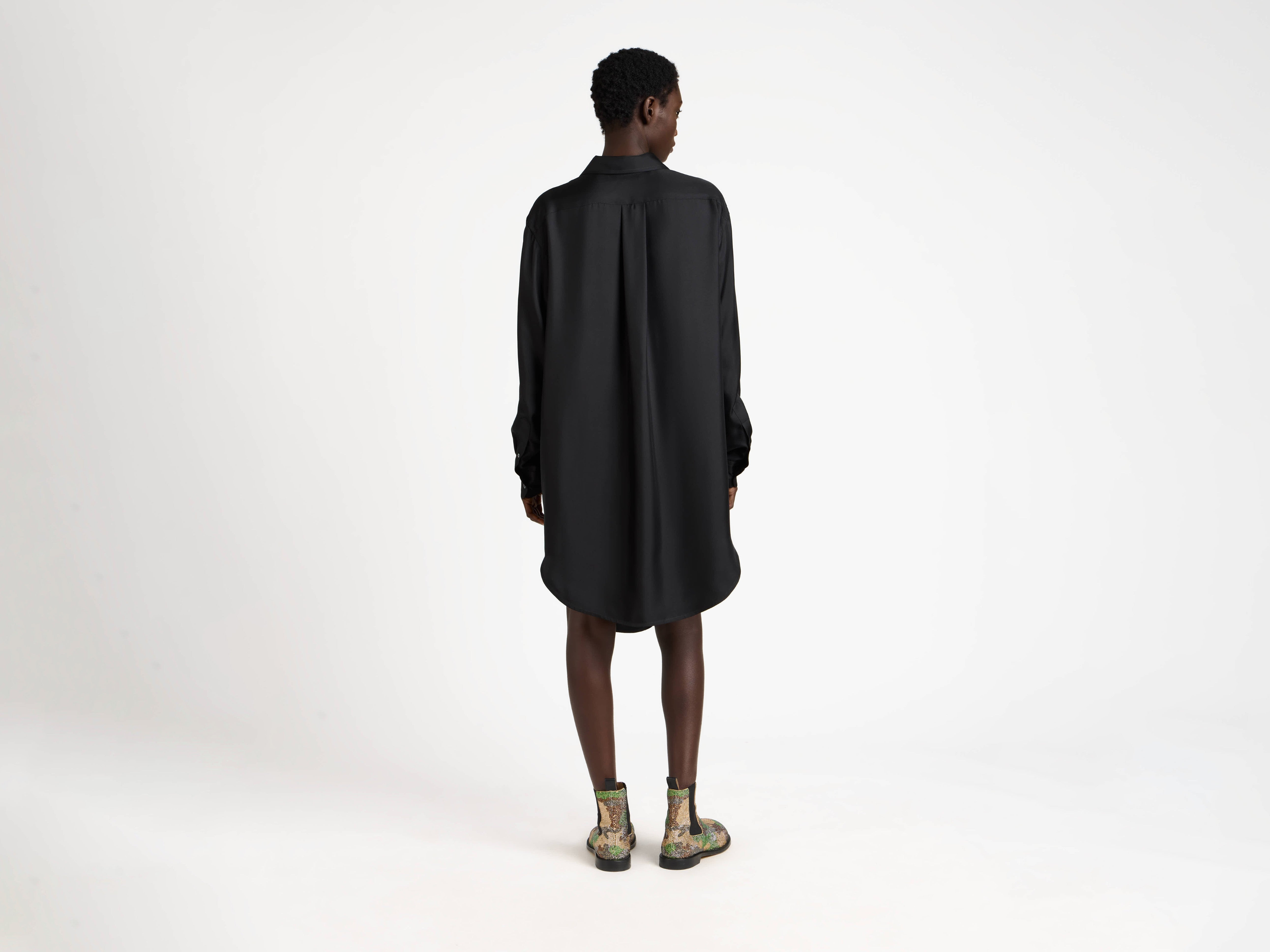 WOMENS TUXEDO DRAPE SILK DRESS IN BLACK - 5