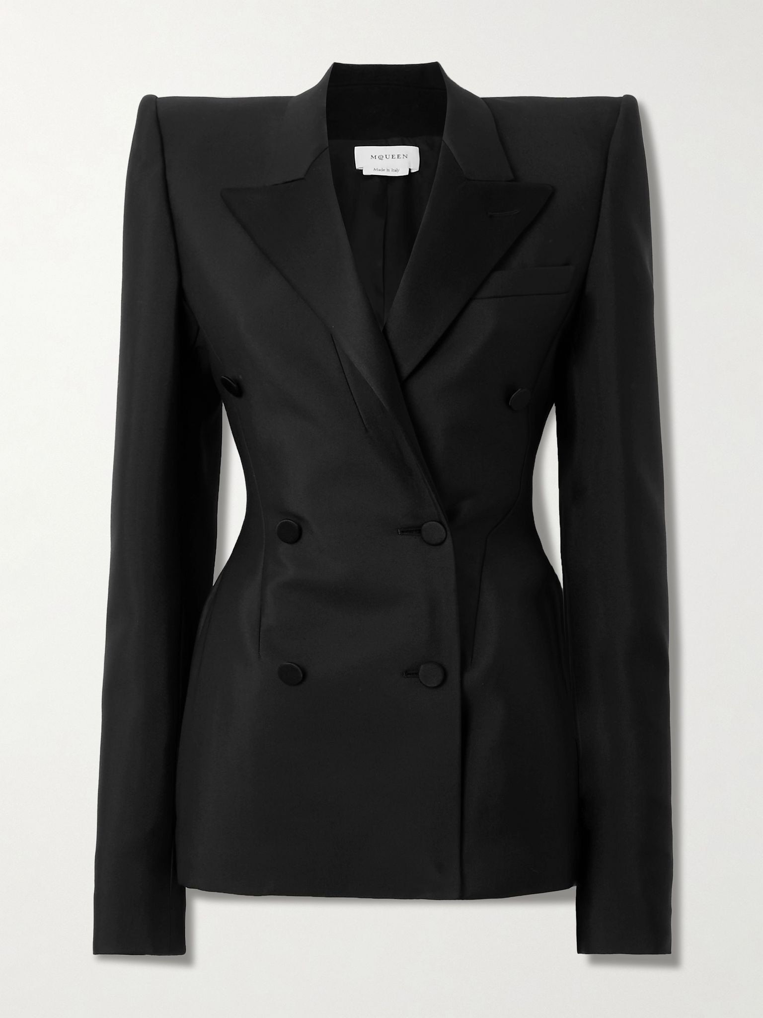 Double-breasted silk-trimmed wool and mohair-blend blazer Black - 1