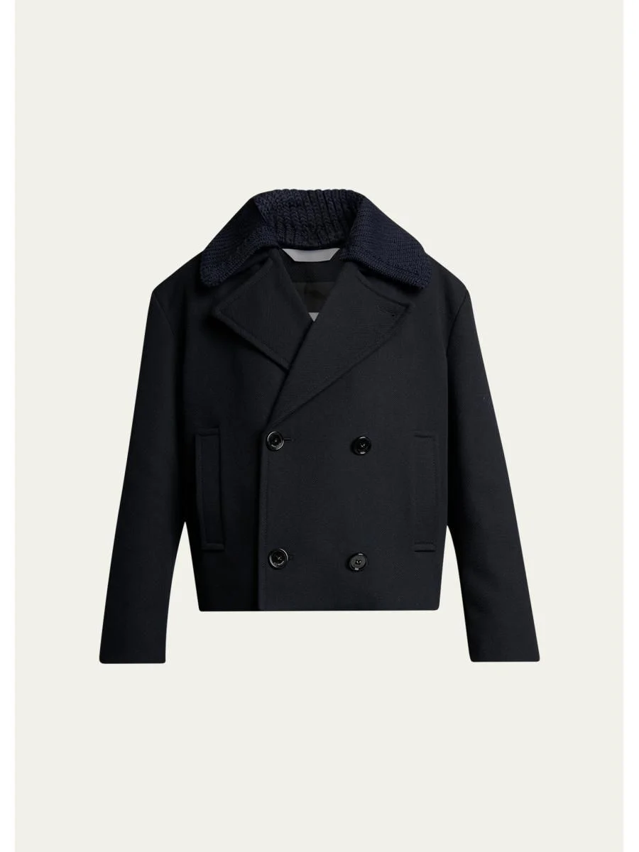 Men's Wool Knit-Collar Double-Breasted Jacket - 1