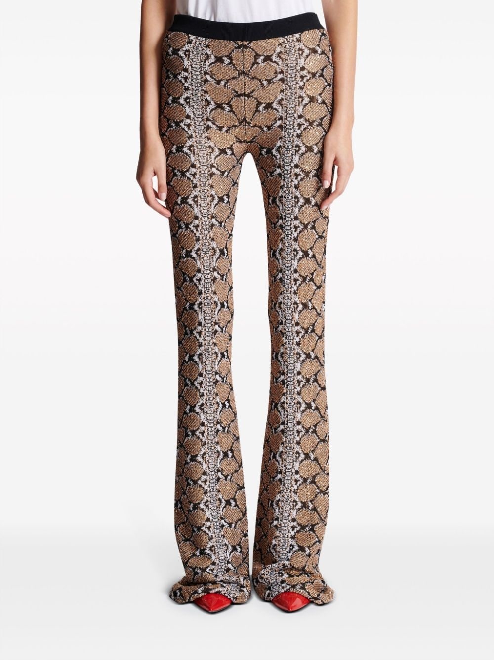 python-jacquard glittered bootcut trousers - 5