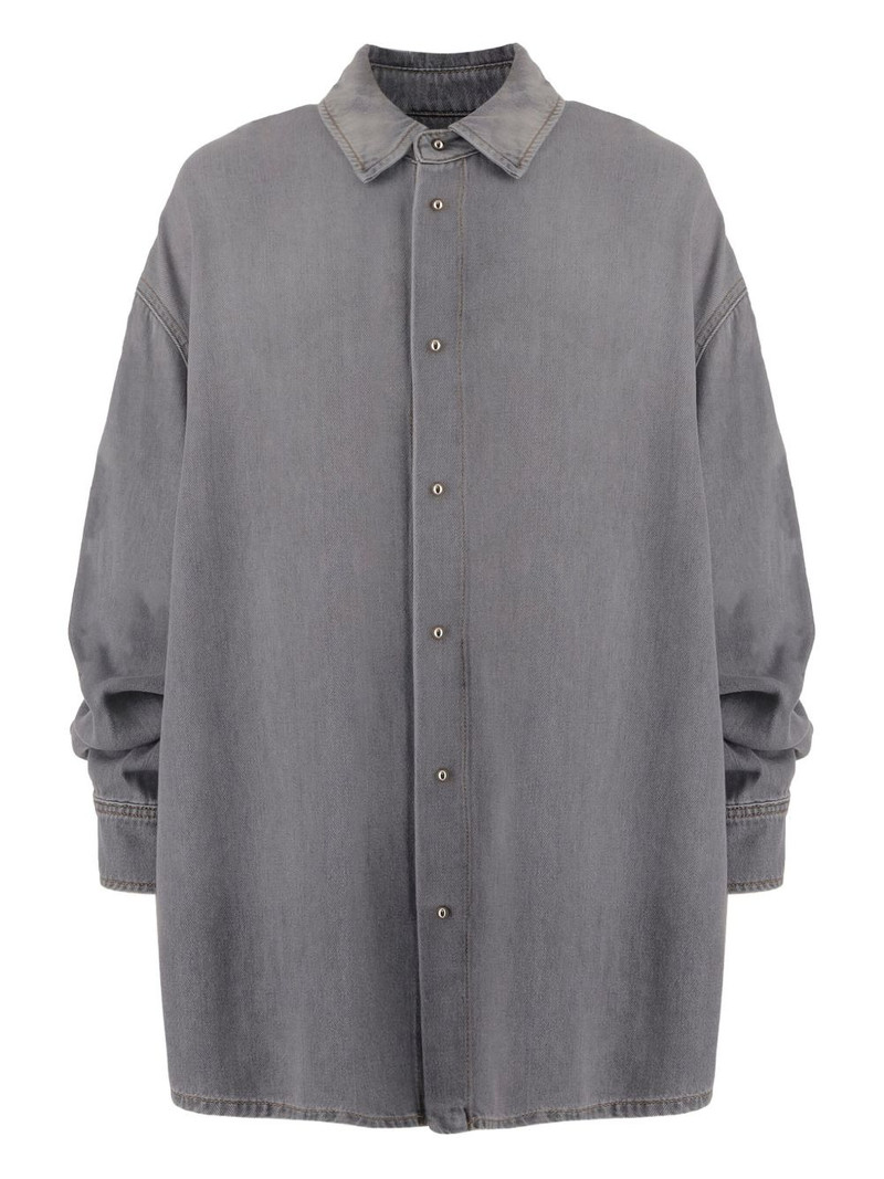 gathered-sleeve denim shirt 1
