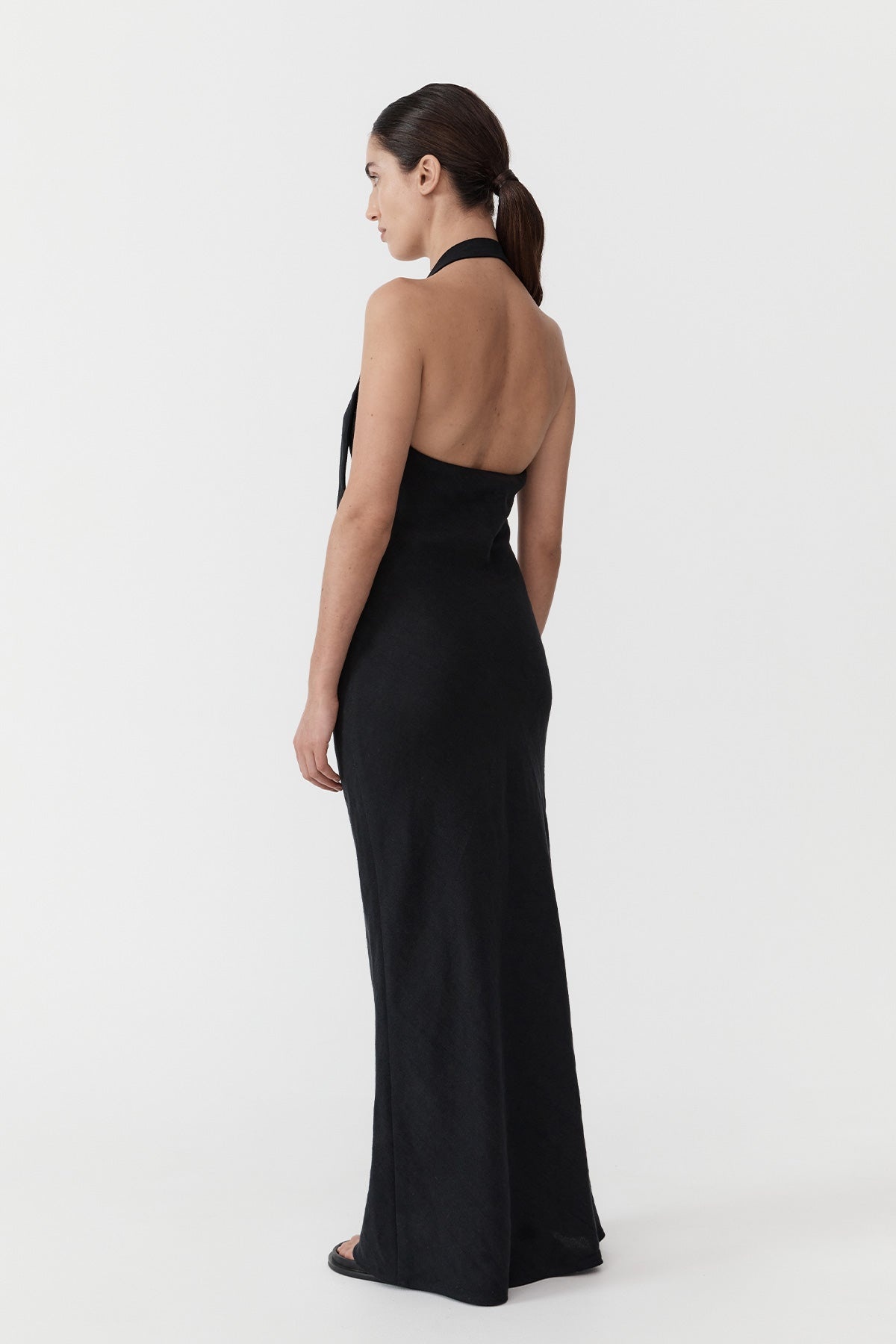 Linen Bias Maxi Dress - Black - 3