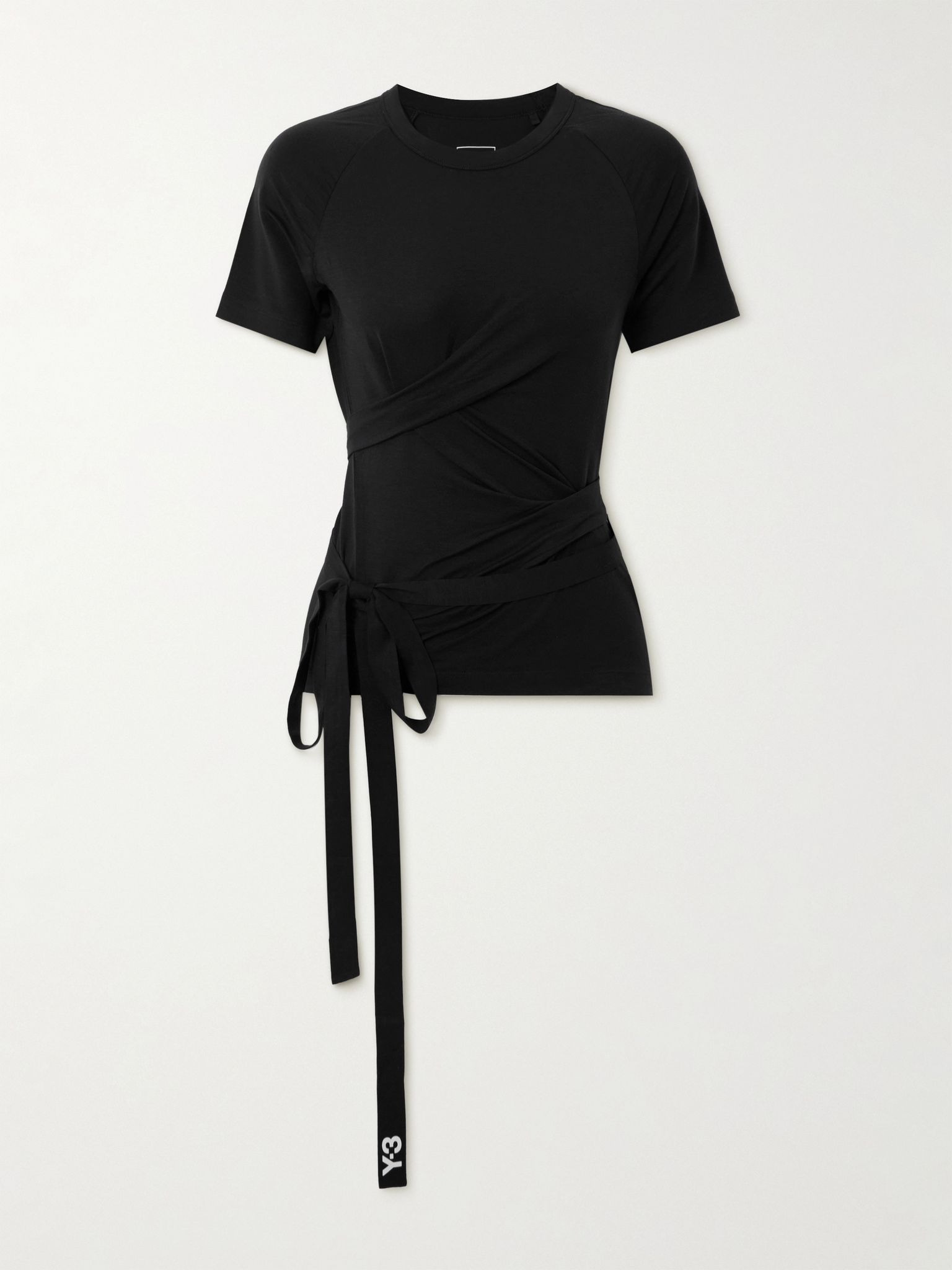 +Y-3 Tie-detailed striped Lyocell-blend jersey T-shirt Black - 1