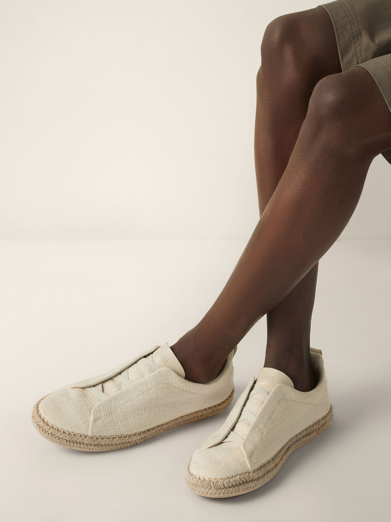 ZEGNA OFF WHITE LINEN BLEND AND LEATHER TRIPLE STITCH™ ESPADRILLES outlook
