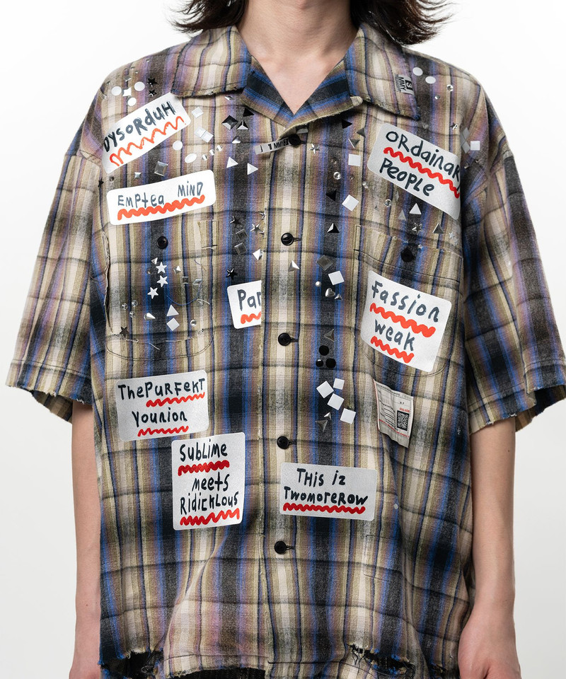 Embellished Sticker Short Sleeve Check Shirt 12