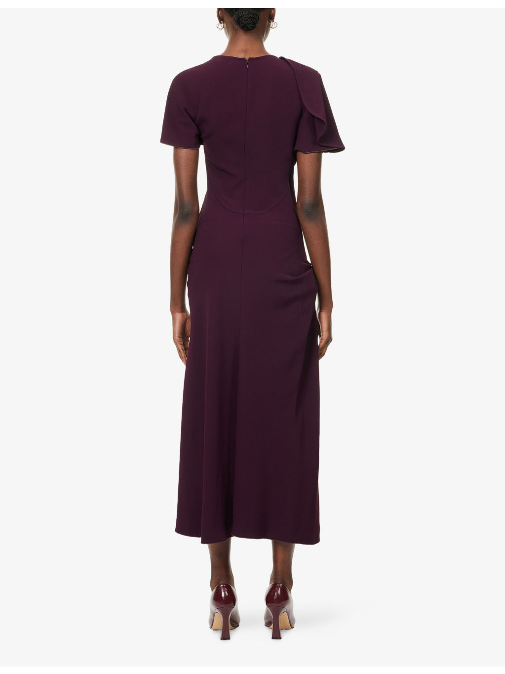 Draped Short-Sleeves Stretch-Woven Midi Dress - 4
