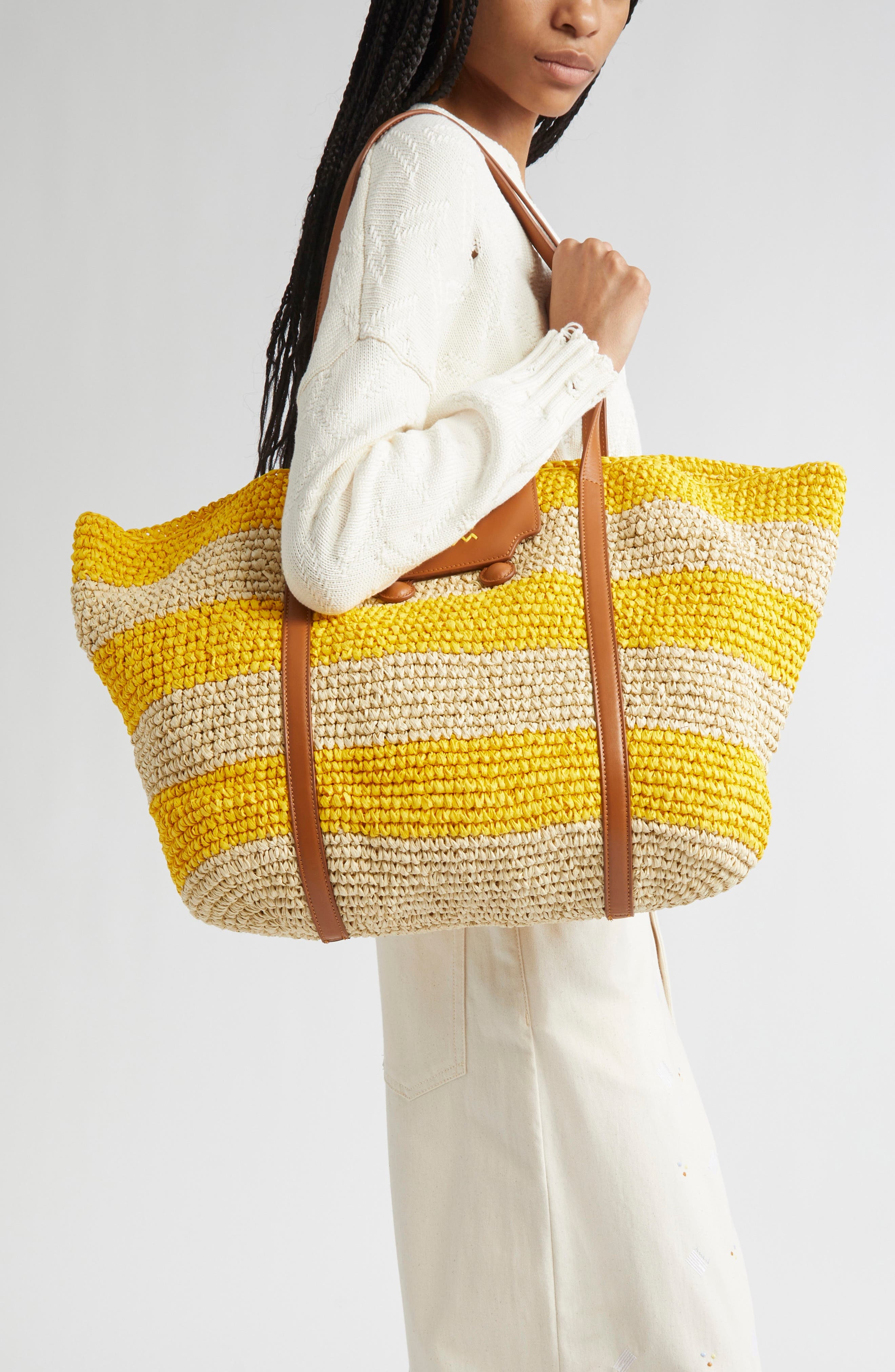 Marni Medium Trunkaroo Stripe Woven Tote in Yellow at Nordstrom - 2