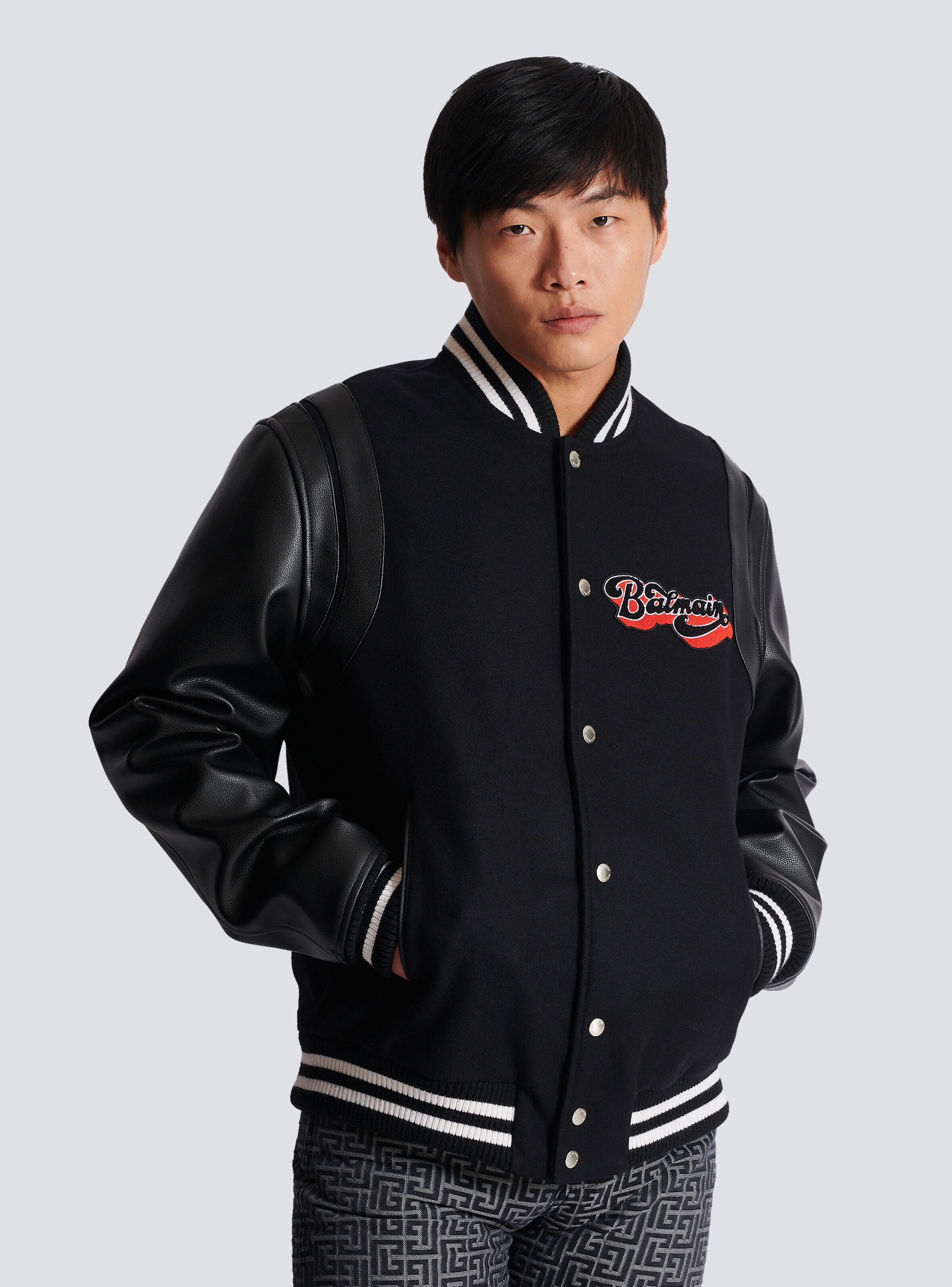 Balmain leather and wool jacket - 8